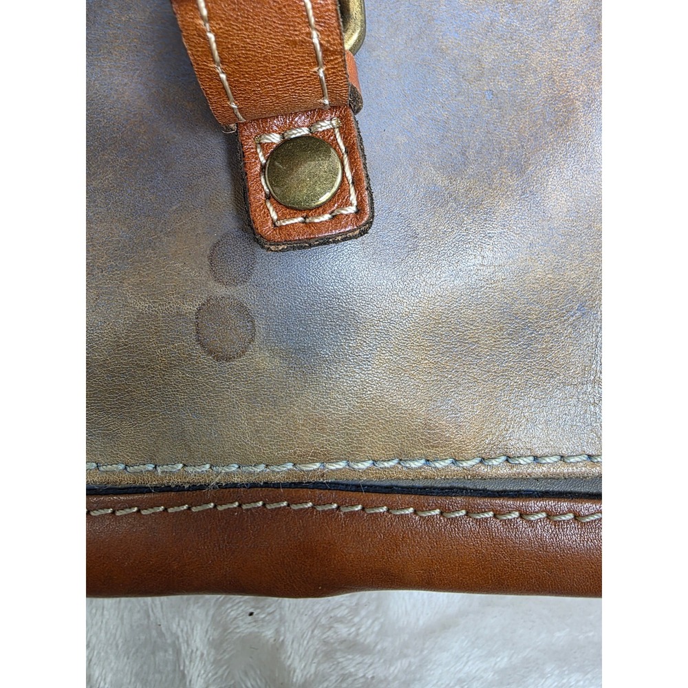 Patricia Nash Italian Leather Crossbody Bag Distressed Tan Blue Buckle Accent - Picture 8 of 16